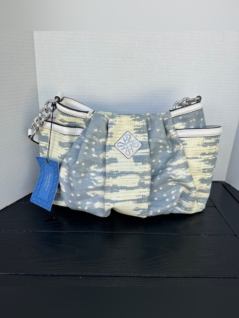 Simply Vera Vera Wang Blue & Cream Tie-Dye Pleated Hobo Shoulder Bag - Picture 2 of 7